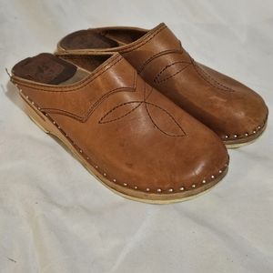 Bastad Clog Original Sweden Wedge Slip on Shoe, TAN Leather- Size EUR 37 US 6.5